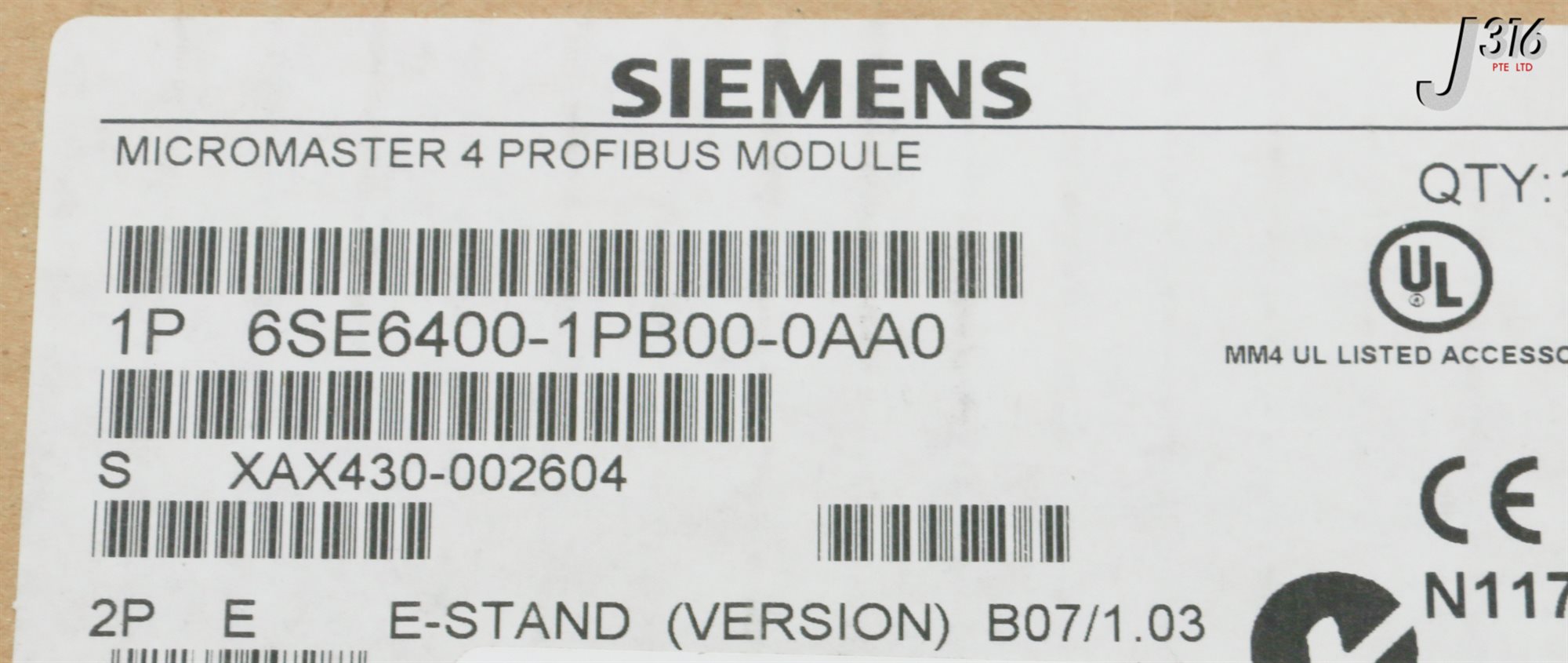 31598 SIEMENS PROFIBUS MODULE, MICROMASTER 4 (NEW) 6SE6400-1PB00